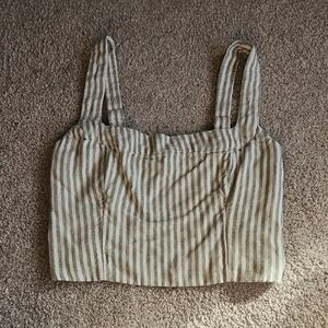 Abercrombie & Fitch Green and White Striped Crop Top